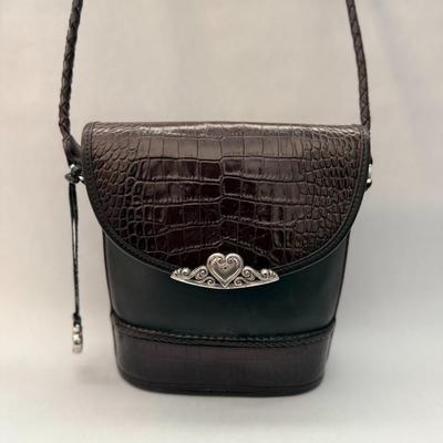 Brighton Bucket - Black & Brown Croc Print - All Leather Crossbody bag