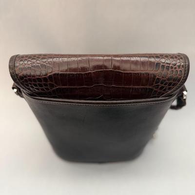 Brighton Bucket - Black & Brown Croc Print - All Leather Crossbody bag