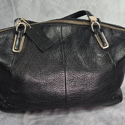 Lot 5: Coach Midnight Black Pebbled Leather Zipper Closure Satchel Shoulder Bag Purse