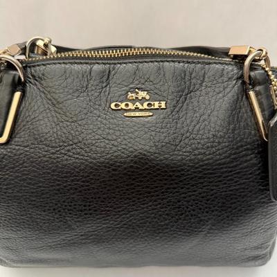 Coach Midnight Black Pebbled Leather Zipper Closure Satchel Shoulder Bag Purse