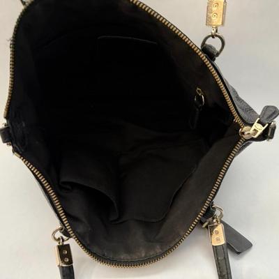 Coach Midnight Black Pebbled Leather Zipper Closure Satchel Shoulder Bag Purse