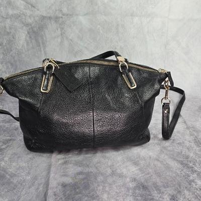 Lot 5: Coach Midnight Black Pebbled Leather Zipper Closure Satchel Shoulder Bag Purse