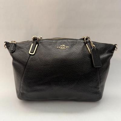 Coach Midnight Black Pebbled Leather Zipper Closure Satchel Shoulder Bag Purse