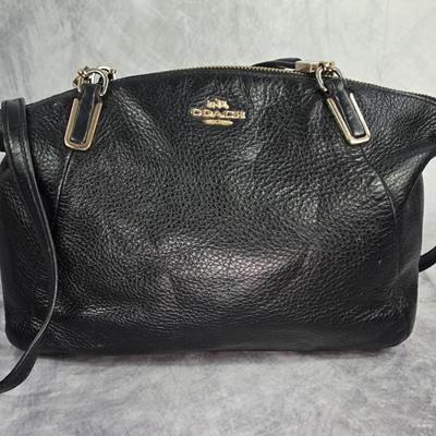 Lot 5: Coach Midnight Black Pebbled Leather Zipper Closure Satchel Shoulder Bag Purse