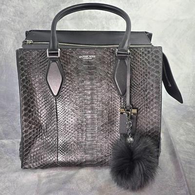 Lot 37: 2015 Michael Kors Collection - GRACIE Large Genuine Python Leather Tote, Graphite/Black