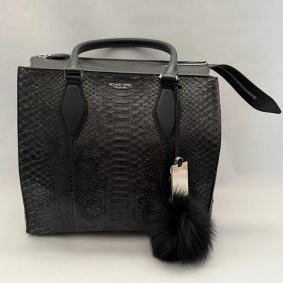 2015 Michael Kors Collection - GRACIE Large Genuine Python Leather Tote, Graphite/Black