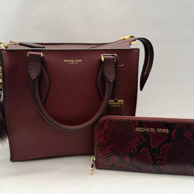 Michael Kors Collection - Medium Gracie Burgundy Leather Tote Purse (with Wallet)