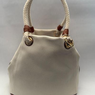 Michael Kors - White/Brown Canvas Marina Grab Tote