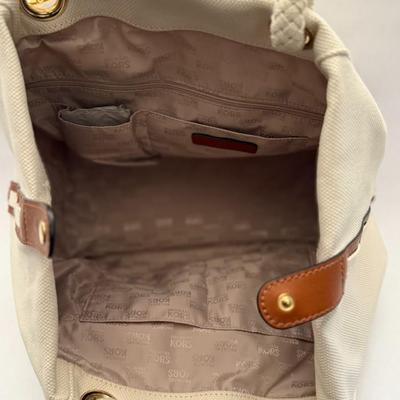 Michael Kors - White/Brown Canvas Marina Grab Tote