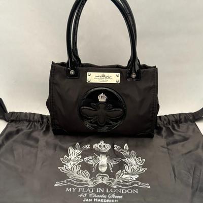 My Flat in London By Brighton - Black Queen Bee Tote - Nylon/Lacquer Handbag