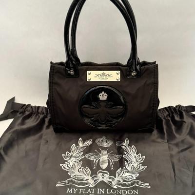 My Flat in London By Brighton - Black Queen Bee Tote - Nylon/Lacquer Handbag