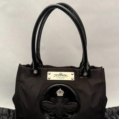 My Flat in London By Brighton - Black Queen Bee Tote - Nylon/Lacquer Handbag