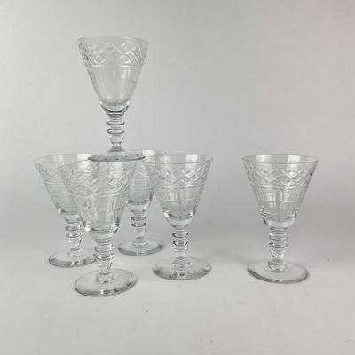 056 Set of Six Cut Crystal Wine Glasses