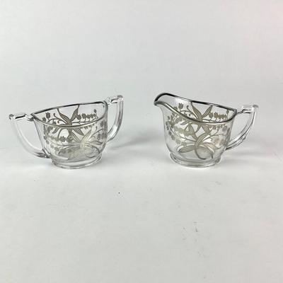 058 Glass Creamer & Sugar With Sterling Inlay