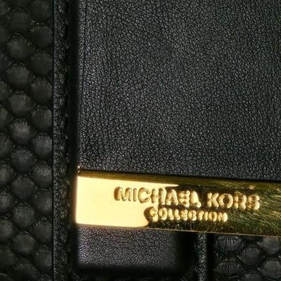 Lot 55: Michael Kors Collection - Lexi Large Sueded Snakeskin Satchel - Black Handbag