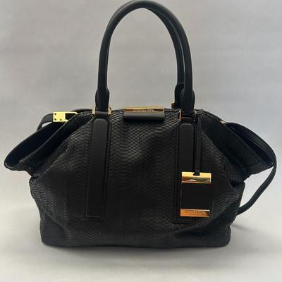 Michael Kors Collection - Lexi Large Sueded Snakeskin Satchel - Black Handbag