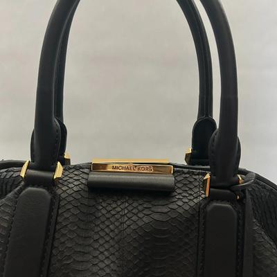 Michael Kors Collection - Lexi Large Sueded Snakeskin Satchel - Black Handbag