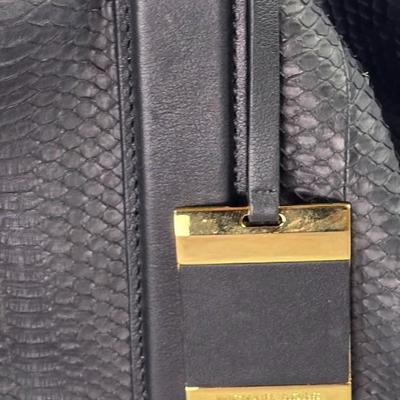 Lot 55: Michael Kors Collection - Lexi Large Sueded Snakeskin Satchel - Black Handbag