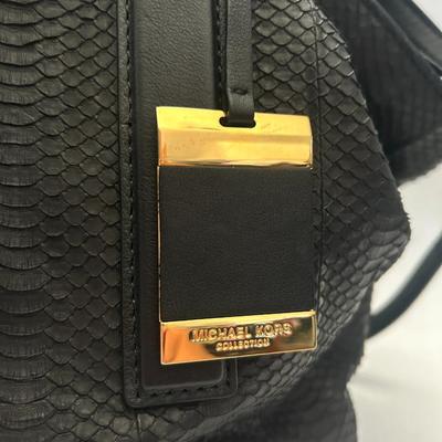 Michael Kors Collection - Lexi Large Sueded Snakeskin Satchel - Black Handbag