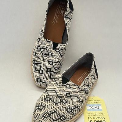 TOMS Espadrille Alpargata Black Diamond Jacquard Rope Sole - Size 8W