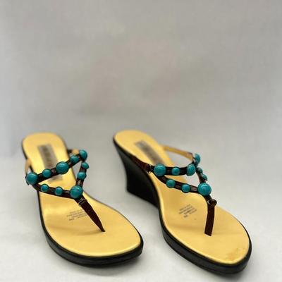 Bellini Slip On Open Toe 3.5" Pump SIZE: 8.5 BROWN/BLACK/TURQUOISE