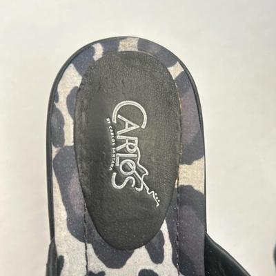 Carlos Santana - Black & Silver Leopard Heeled Sandals Women's Shoes 8.5