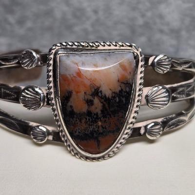 Lot 63: Navajo Inspired Fashion Bracelet with Petrified Wood Center "Stone"