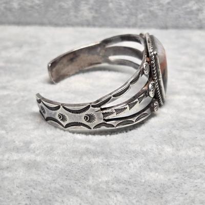 Lot 63: Navajo Inspired Fashion Bracelet with Petrified Wood Center "Stone"