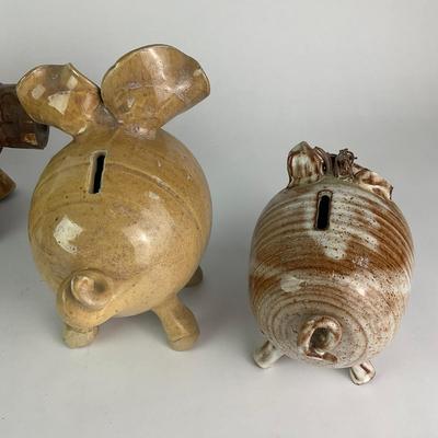 066 Glazed Terracotta Piggy Bank Pottery Lot