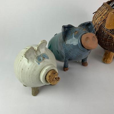 066 Glazed Terracotta Piggy Bank Pottery Lot