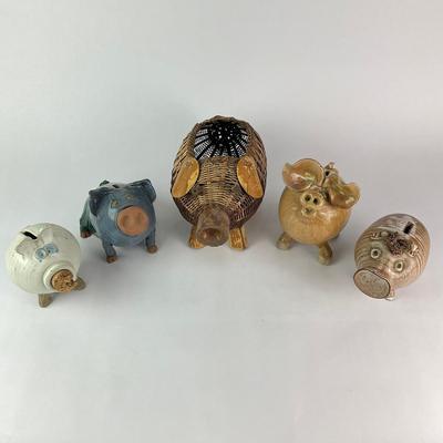 066 Glazed Terracotta Piggy Bank Pottery Lot