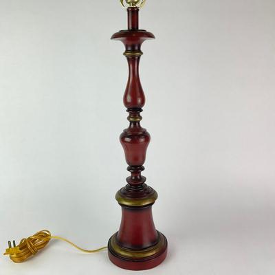 071 Wooden Candlestick Style Red & Gold Lamp