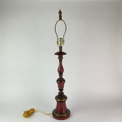 071 Wooden Candlestick Style Red & Gold Lamp
