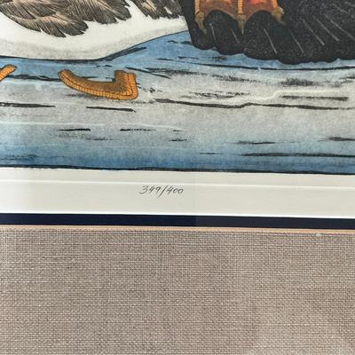 073 "Wood Ducks" By Dan Mitra, Doubled Matted Handcolored Etching