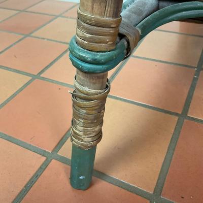 075 Rattan Bamboo Handpainted Checkered Table With Hand-painted Fish