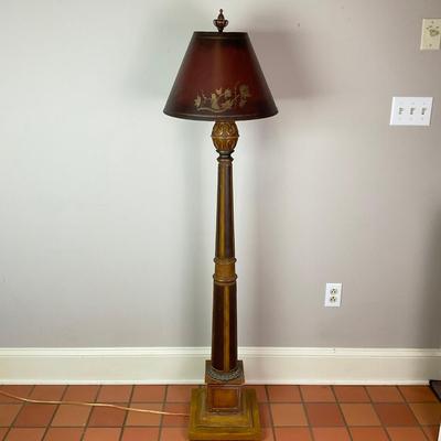 076 Handpainted Leather Column Floor Lamp