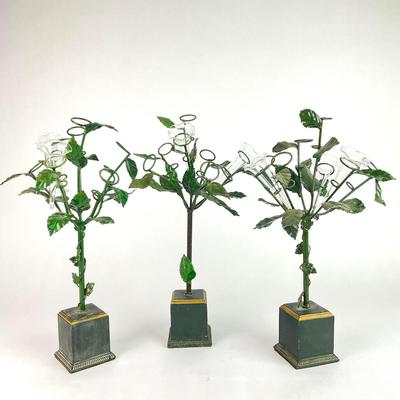 083 Set of 3 Vintage Green Metal Tole Trees