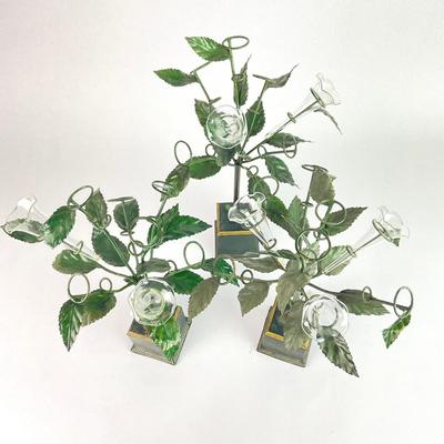 083 Set of 3 Vintage Green Metal Tole Trees