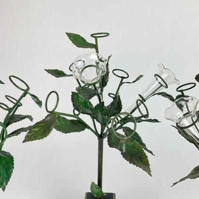 083 Set of 3 Vintage Green Metal Tole Trees