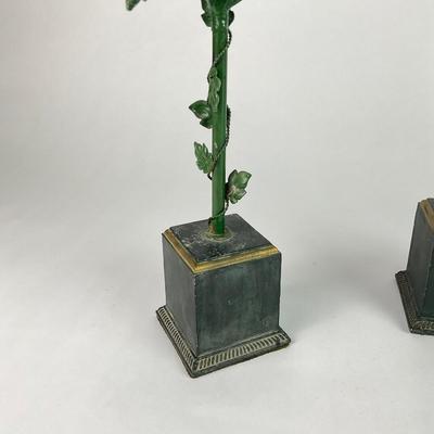 083 Set of 3 Vintage Green Metal Tole Trees