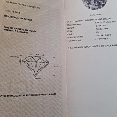 IGI CERTIFIED NATURAL DIAMOND 0.72 ct