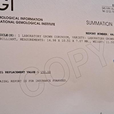 IGI CERTIFIED LAB GROWN SAPPHIRE 11.5 cts