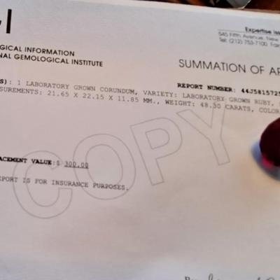 IGI CERTIFIED LAB GROWN RUBY 48.30 CTS
