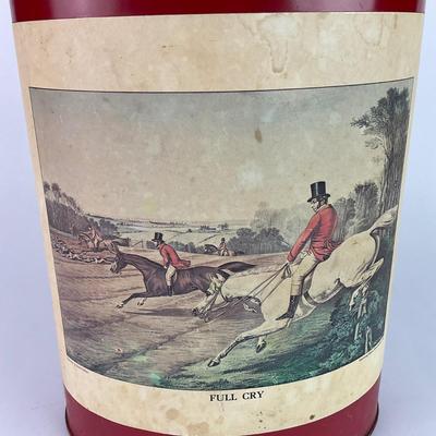 K91 Currier & Ives Lithograph Print " Full Cry " Hunting Horn Tin Bin