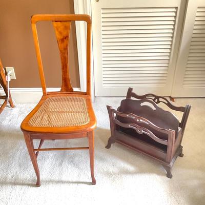 C214 Vintage Cane Seat Chair with Mahogany Magazine stand