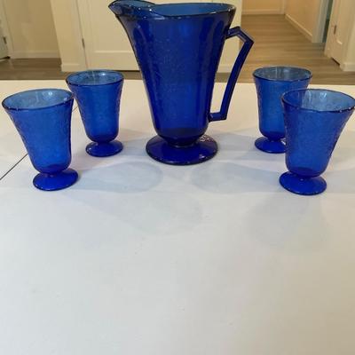Cobalt Blue Glass Pitcher with matching Tumblers