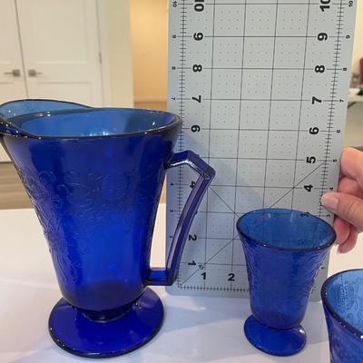 Cobalt Blue Glass Pitcher with matching Tumblers
