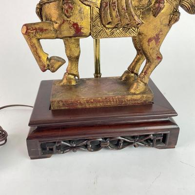 L118 Oriental-Style Table Lamp with Composite Horse on Plaque Base