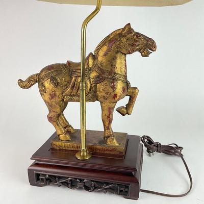 L118 Oriental-Style Table Lamp with Composite Horse on Plaque Base