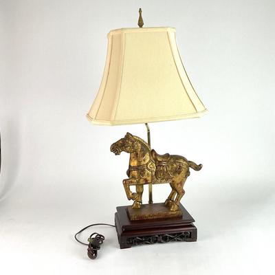 L118 Oriental-Style Table Lamp with Composite Horse on Plaque Base